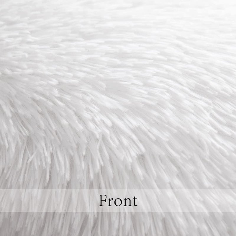 ANRODUO Pack of 2 White Throw Pillow Covers Luxury Fluffy Pillows Faux Fur Decorative Pillows Plush Cushion Case Fuzzy Mongolian Merin Style for Bed Couch Sofa Living Room Spring Decor 18x18 Inch - Image 4